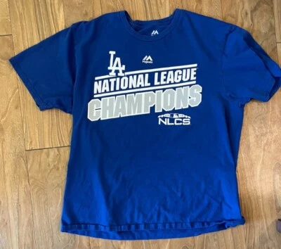 Camiseta majestuosa de campeones de la Liga Nacional MLB 2018 de los LA Dodgers para hombre talla grande Foto 1 de 2