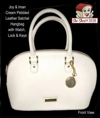 Joy & Iman Cream Pebbled Leather Satchel Hangbag Purse, Watch, Lock and Keys - Image 1 of 4