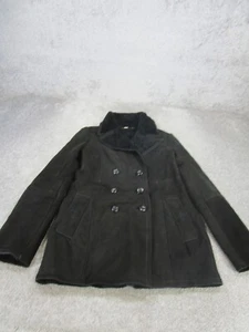 Burberry Peacoat Womens 6 Black Sheepskin Sherpa Suede Leather Coat Lined - Picture 1 of 9