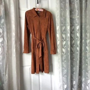 Neiman Marcus Faux suede trench coat jacket with a tie belt full zip up size L - Picture 1 of 11