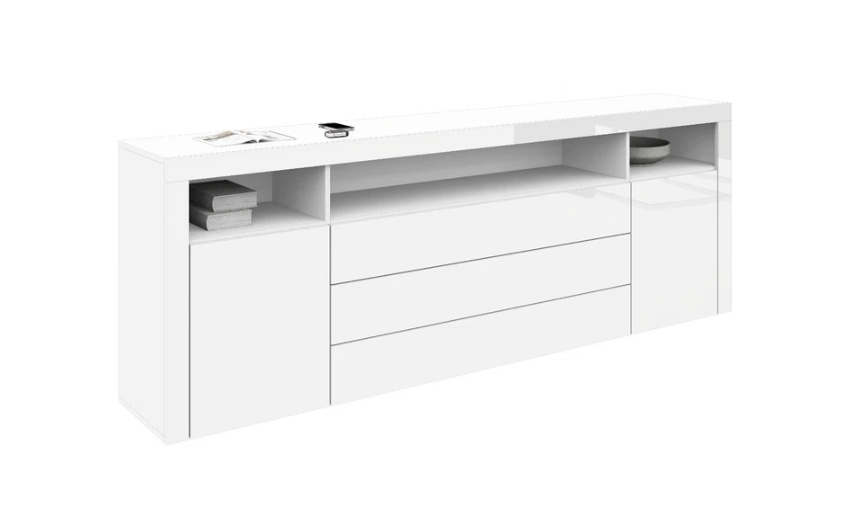 Sideboard 200cm Kommode Weiß Hochglanz Schwarz Beton Schrank Anrichte SANTA FE - Bild 1 von 4