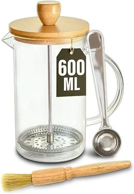 French Press 0,6L aus Glas Kaffeebereiter Set 2 Tassen Kaffee Tee Presse - Bild 1 von 4