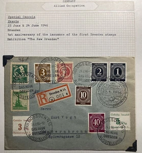 1946 Dresden Germany Registered Cover To Gerabronn Philatelic Festival - Picture 1 of 3