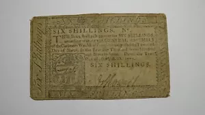 1777 Six Shillings Pennsylvania PA Colonial Currency Bank Note Bill 6s RARE - Picture 1 of 2