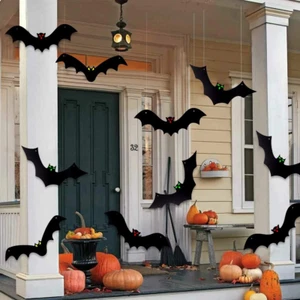 12PCS Halloween Hanging Bats, 3D Realistic Large Black Flying Bats for Decor - Picture 1 of 12