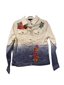 NEW DG2 Diane Gilman Jean Jacket Women Small Ombre Embroidered Floral Denim - Picture 1 of 8