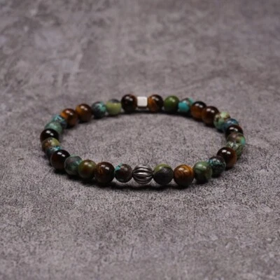Antique  925 Sterling Silver Beads Natural Turquoise Tiger Eye Bead Bracelet - Image 1 of 4