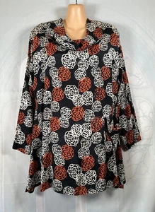 MASAI Clothing black & orange floral cowl collar relaxed tunic blouse, S/10-12 - Picture 1 of 3