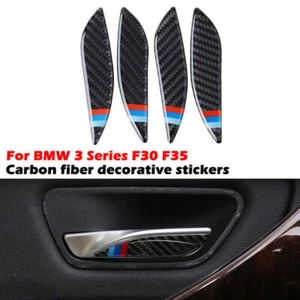 Black Carbon Fiber Door Handle Panel Cover Trim For BMW 3/4 Series F30 F34 03-19 - Imagen 1 de 7