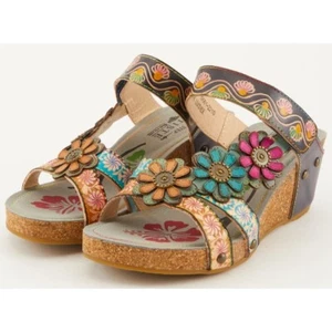 L'Artiste Spring Step Delight Slide Sandals 41 Wedge Slip On Floral Navy - Picture 1 of 10
