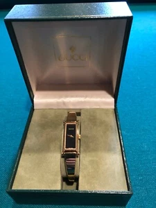 GUCCI 1500 Gold Bracelet Black Dial Women's Quartz Watch Works AS-IS - Picture 1 of 6