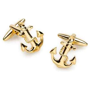 14k Yellow Gold Plated Anchor Rope Mens Cufflinks 925 Sterling Silver - Picture 1 of 4
