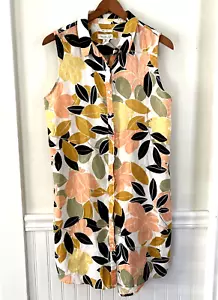Rachel Zoe Linen Shirt Dress Floral Collared Button Up Size Large - Picture 1 of 6