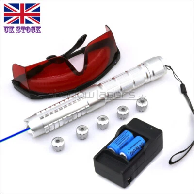 BQ9 450nm Focusable Blue Laser Pointer &Battery& Charger& Goggles&5 Stars 1mW UK - Image 1 of 4