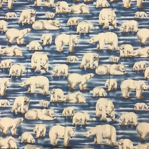 Arctic Polar Bears Blue Cream Cranston VTG COTTON FABRIC 44" Wide PER YARD - Picture 1 of 5