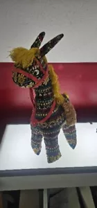 Needlepoint Lama Folk Art Handmade Peruvian Style Knit Burlap Pocketed 20X14 vtg - Picture 1 of 4