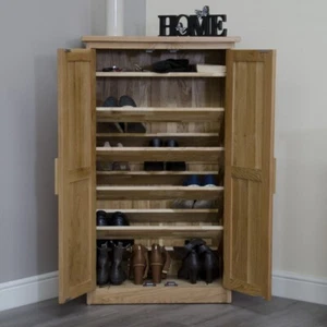 Solid Wood Shoe Storage Cupboard With Doors Hallway Furniture - Arden Oak - Picture 1 of 3