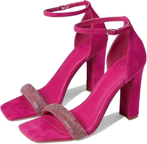 Marc Fisher Angelo Heels 7,5 Rosa Glitzer Blockabsatz Riemchen Wildleder Party Schuhe  - Bild 1 von 8