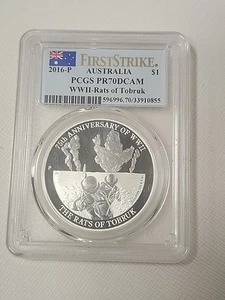 PCGS 2016 P AUSTRALIA $1 PR70 DCAM WWII RATS OF TOBRUK - Picture 1 of 3