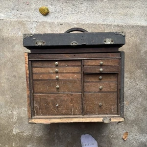 Antique  10 Drawers Wood Machinist Chest Tool Box Antique 1930s - Picture 1 of 22