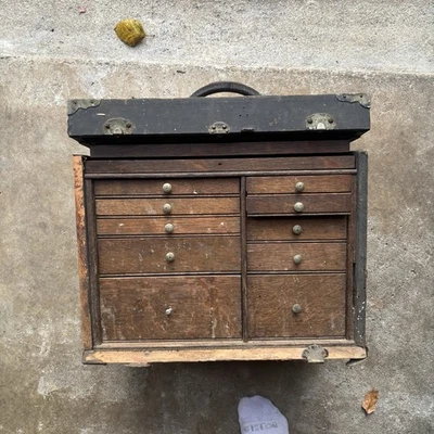 Antique  10 Drawers Wood Machinist Chest Tool Box Antique 1930s - Image 1 of 4