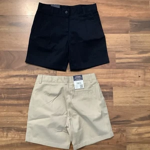 2 NWT Izod - Girls School Uniform Navy & Khaki Sz 12 Adj Waist Shorts Pockets - Picture 1 of 3