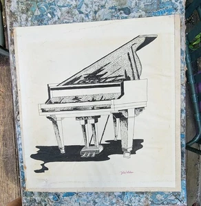 Julie Belden Feder & Tinte Original 1-of-a-kind detaillierte Klavier Skizzentafel montiert - Bild 1 von 15