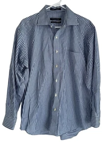 Forsyth Of Canada Herren Knopfleiste Gr. 16,5 32/33 blau kariert faltenfrei maßgeschneidert  - Bild 1 von 7