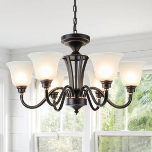 Bauernleuchter mit 6 Lichtern und Milchglas, rustikal Vintage47,2 verstellbar... - Bild 1 von 6