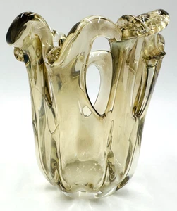 Vintage White Cristal Murano Art Glass Free Form Splash Smoke Smoky Vase Italy - Picture 1 of 8