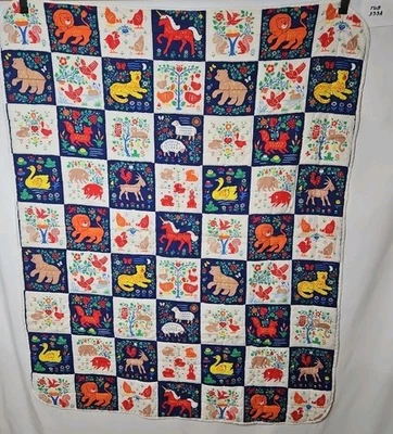 Vintage Scandinavian Folk Art Quilt Kids/Babies - Image 1 of 4