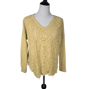 Free People Small Petite Yellow V-Neck Cable Knit Sweater - Picture 1 of 6