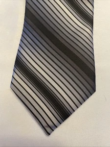 Perry Ellis Striped Gray & Black 100% Silk Men’s Tie 56”x3.75” - Picture 1 of 4