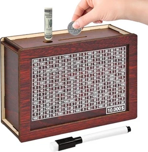 10000 Savings Challenge Box, Wooden Money Saving Piggy Bank for Adults Kids,... - Picture 1 of 7