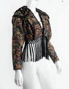 Vtg BEAUJON PARIS Women's XS Matador Tapestry Floral Short Jacket With Fringe - Picture 1 of 10