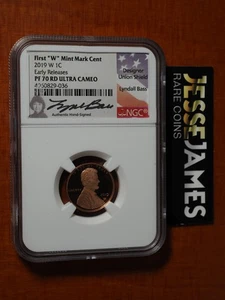 2019 W PROOF LINCOLN CENT NGC PF70 RD ULTRA CAMEO ER LYNDALL BASS SIGNED 1C - Picture 1 of 2