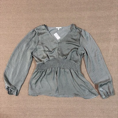 Maurices Mujer Calado Peplum Grande Verde Manga Larga Cuello en V [M668] Foto 1 de 4