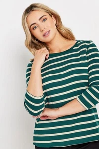 M&Co Women's Striped Slash Neck Cotton T-Shirt - Picture 1 of 8