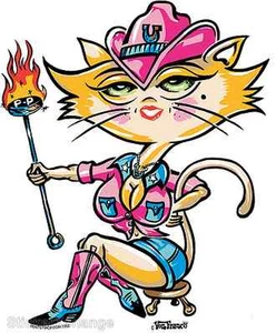 Cowgirl Kitten Sticker Decal Kustom Art Von Franco VF2 - Picture 1 of 1