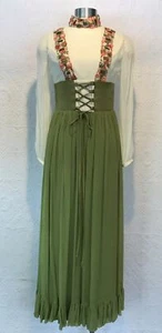 Vintage 70s Renaissance Long Lace up Maxi Gown Maiden Layered Octoberfest Alpine - Picture 1 of 12