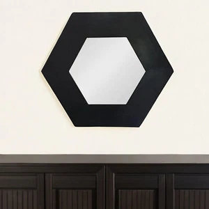 19" Black Hexagon Wood Framed Accent Mirror - Picture 1 of 8