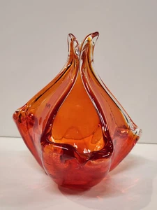 VGC: VINTAGE RED VENETIAN ART GLASS HAND BLOWN GLASS BASKET / VASE - Picture 1 of 7