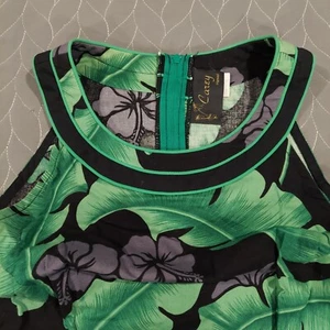 CAREY HAWAII Tropical Floral Long Dress Aloha GREEN BLACK Womens XL Vintage - Picture 1 of 16