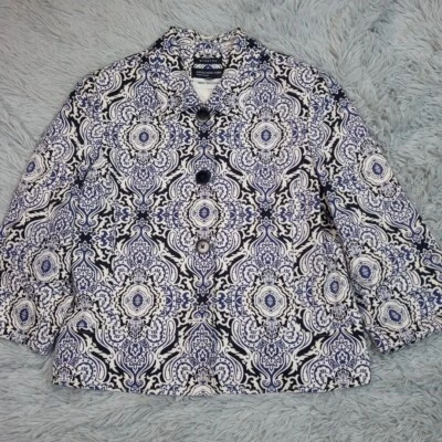 Chaqueta Jones New York Mujer 12 Azul Abotonada Forrada Boho Paisley Gitana Foto 1 de 4