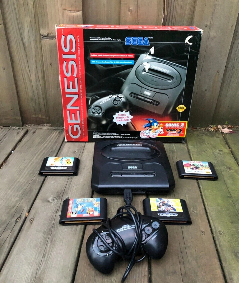 Sega Genesis Model 2 Console With 4 Games and OG box - Image 1 of 4