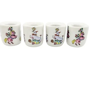 4 Mini Candle Holders Circus Theme Round White Horses & Seal Ball West Germany - Picture 1 of 6