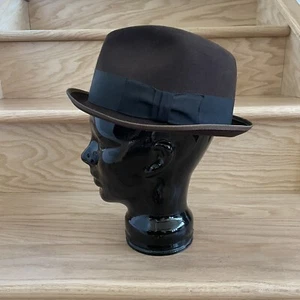 Vintage braun schwarz Fedora Nob Hill Karolls Chicago 7 1/8” 1 1/2” Krempe 40er 50er - Bild 1 von 10