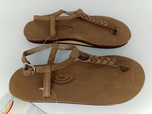 RAINBOW WOMAN'S T-STREET SINGLE LAYER SANDALS CENTER BRAID STRAP, BROWN, 5.5-6.5 - Picture 1 of 6
