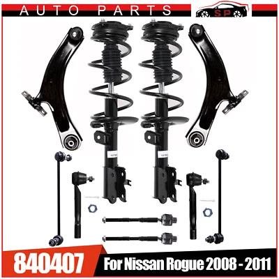 For 2008 2009 2010 11 2012 Nissan Rogue Front Struts & Lower Control Arm Tie Rod Foto 1 de 4