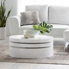 Modern Small Oval Rotatable Coffee Table, Glossy White